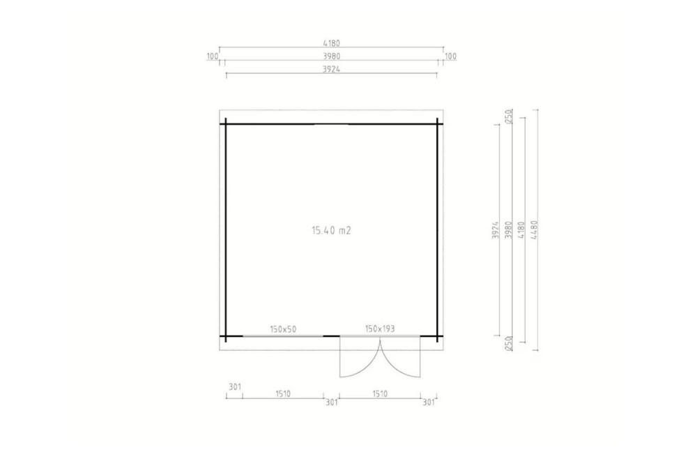 Abri de jardin bois traité autoclave ALIZÉ G - Toit plat - 15,40 m² - Madriers 28 mm