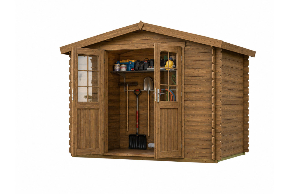 Abri de jardin bois traité autoclave ORIGINE 1D - Toit double pente - 4,69 m² - Madriers 28 mm