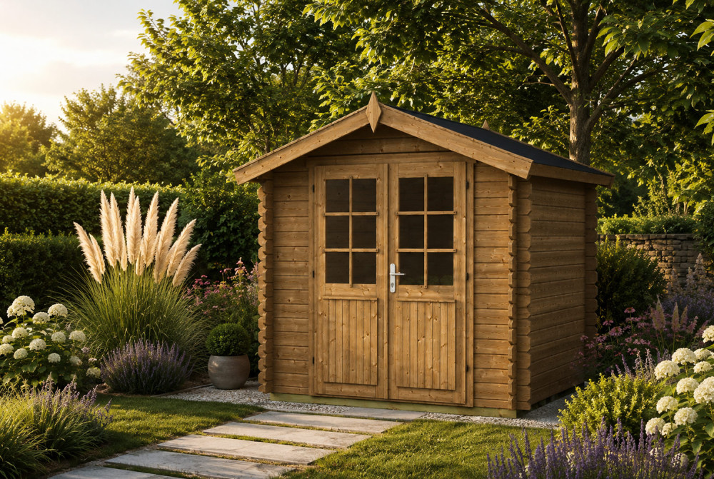 Abri de jardin bois traité autoclave ORIGINE 1B - Toit double pente - 4,18 m² - Madriers 28 mm