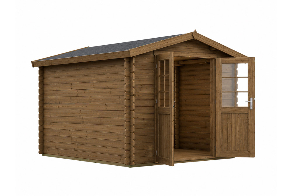 Abri de jardin bois traité autoclave ORIGINE 5A - Toit double pente - 10,92 m² - Madriers 28 mm