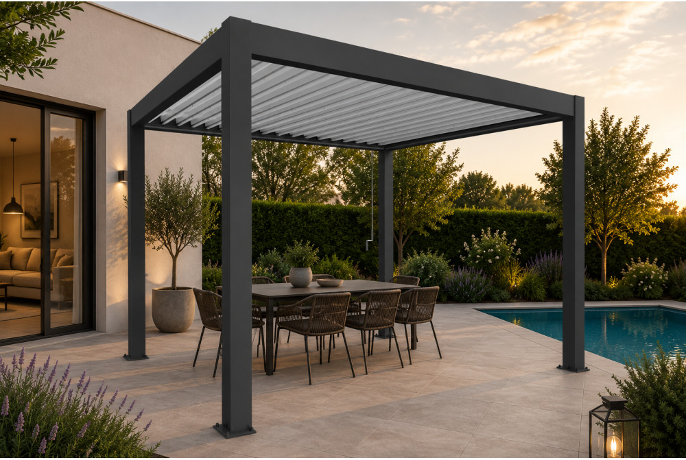 Pergola Biohort T. 5,5m x 3,5m – Acier Thermolaqué – Garantie 20 ans