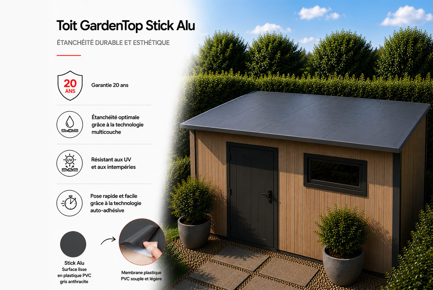 Revêtement bitumeux autocollant Gardentop stick 6 rouleaux