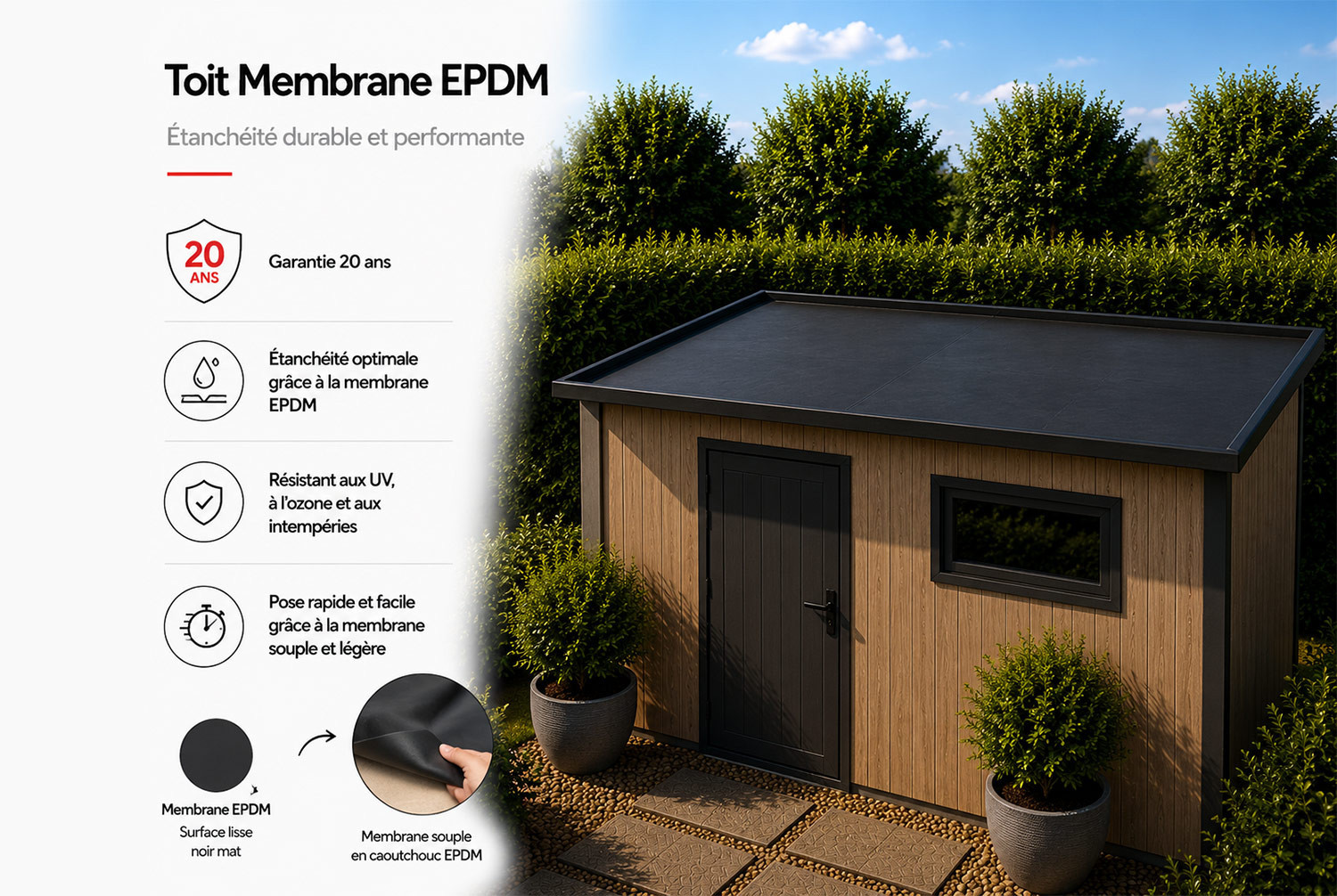 Pack Membrane EPDM Prelasti Noir Épaisseur 1.20 mm T. 502x500cm