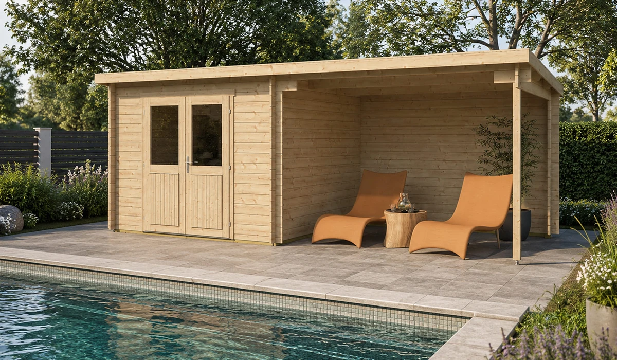 Abri de jardin avec extension & auvent en bois | Nature & Structures