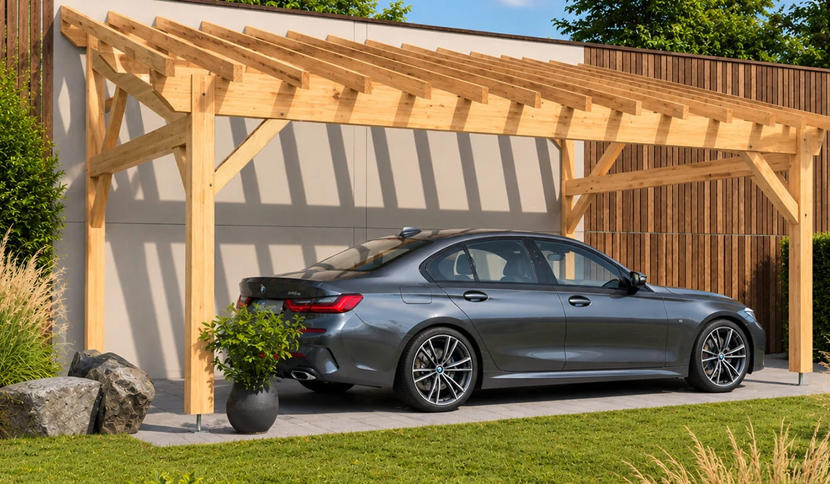 Carport bois adossé : abri voiture contre maison | Nature & Structures