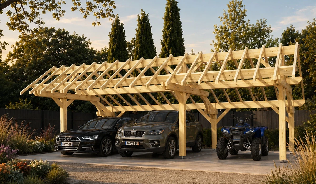 Carport bois 3 voitures : abri voiture triple | Nature & Structures